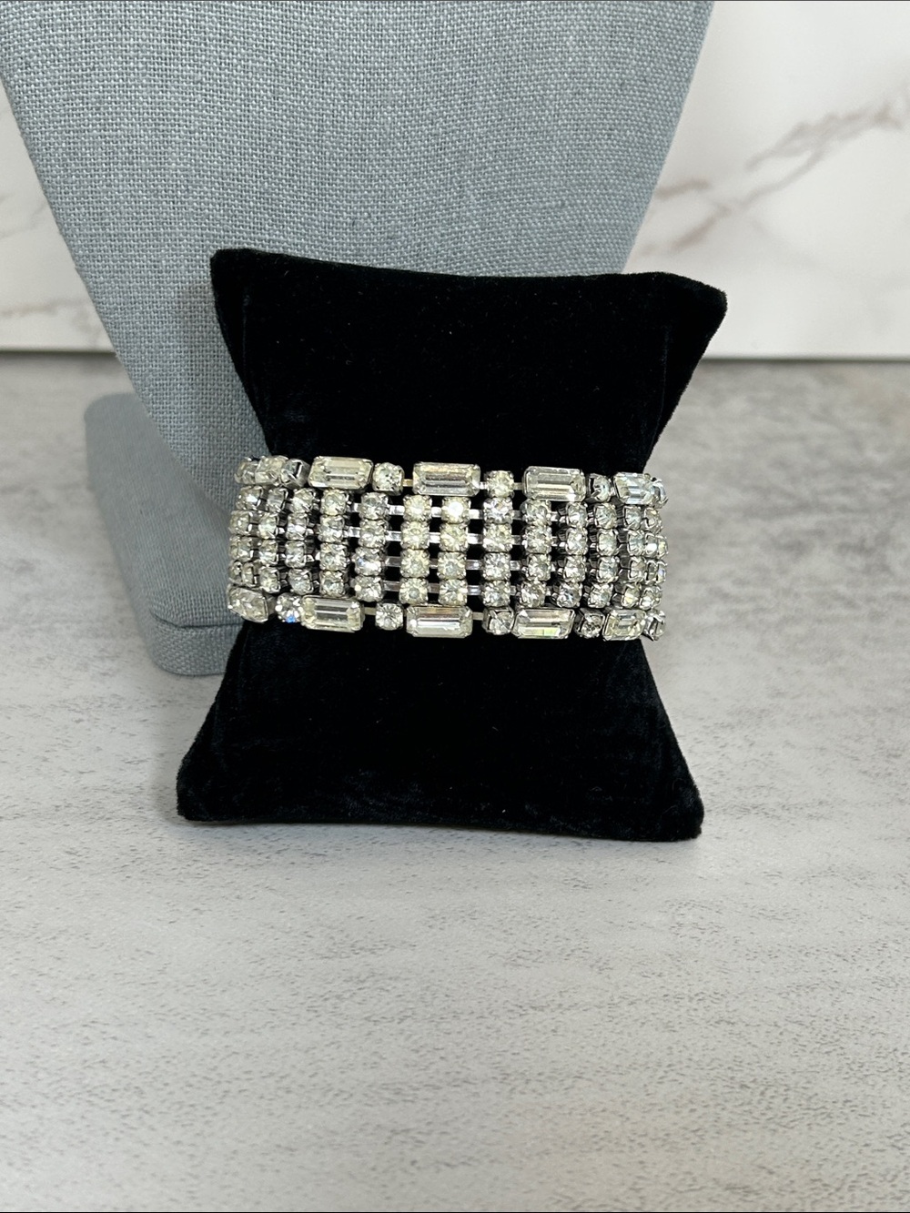 Vintage Crystal Multi-Row Silver-Tone Bracelet